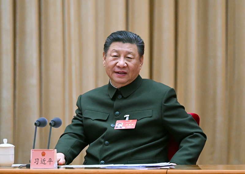 3月7日下午,中共中央总书记、国家主席、中央军委主席习近平出席十四届全国人大二次会议解放军和武警部队代表团全体会议并发表重要讲话。