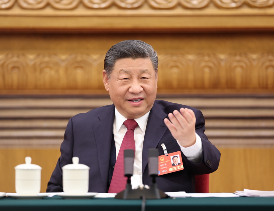 3月5日下午,中共中央总书记、国家主席、中央军委主席习近平参加他所在的十四届全国人大三次会议江苏代表团审议。