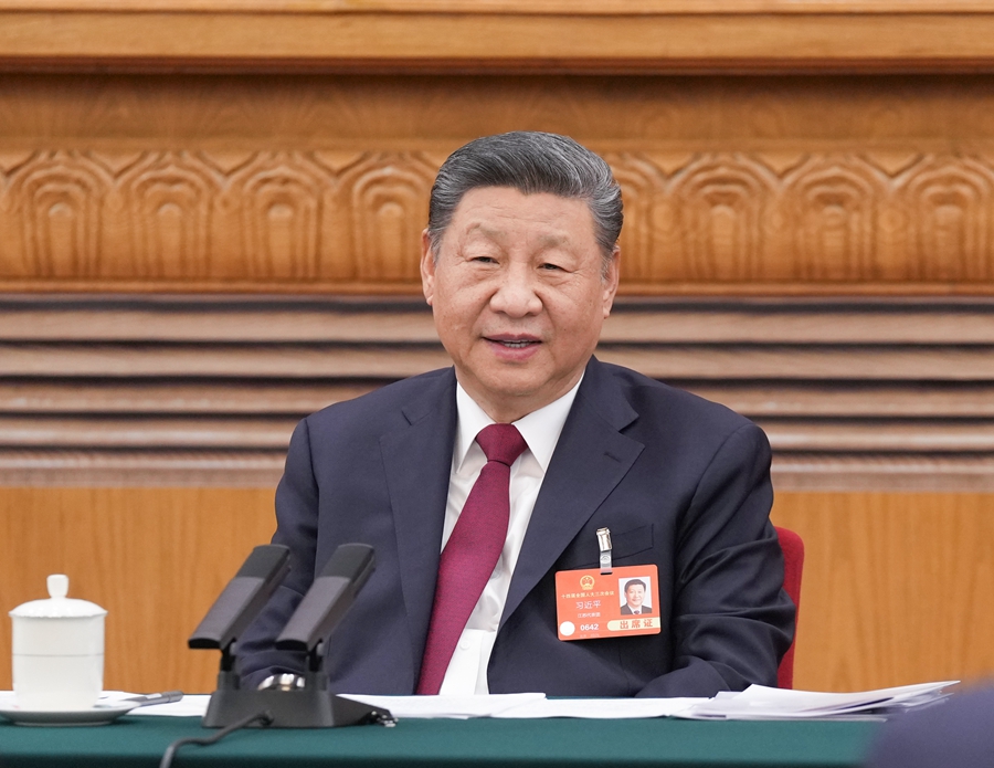 3月5日下午,中共中央总书记、国家主席、中央军委主席习近平参加他所在的十四届全国人大三次会议江苏代表团审议。